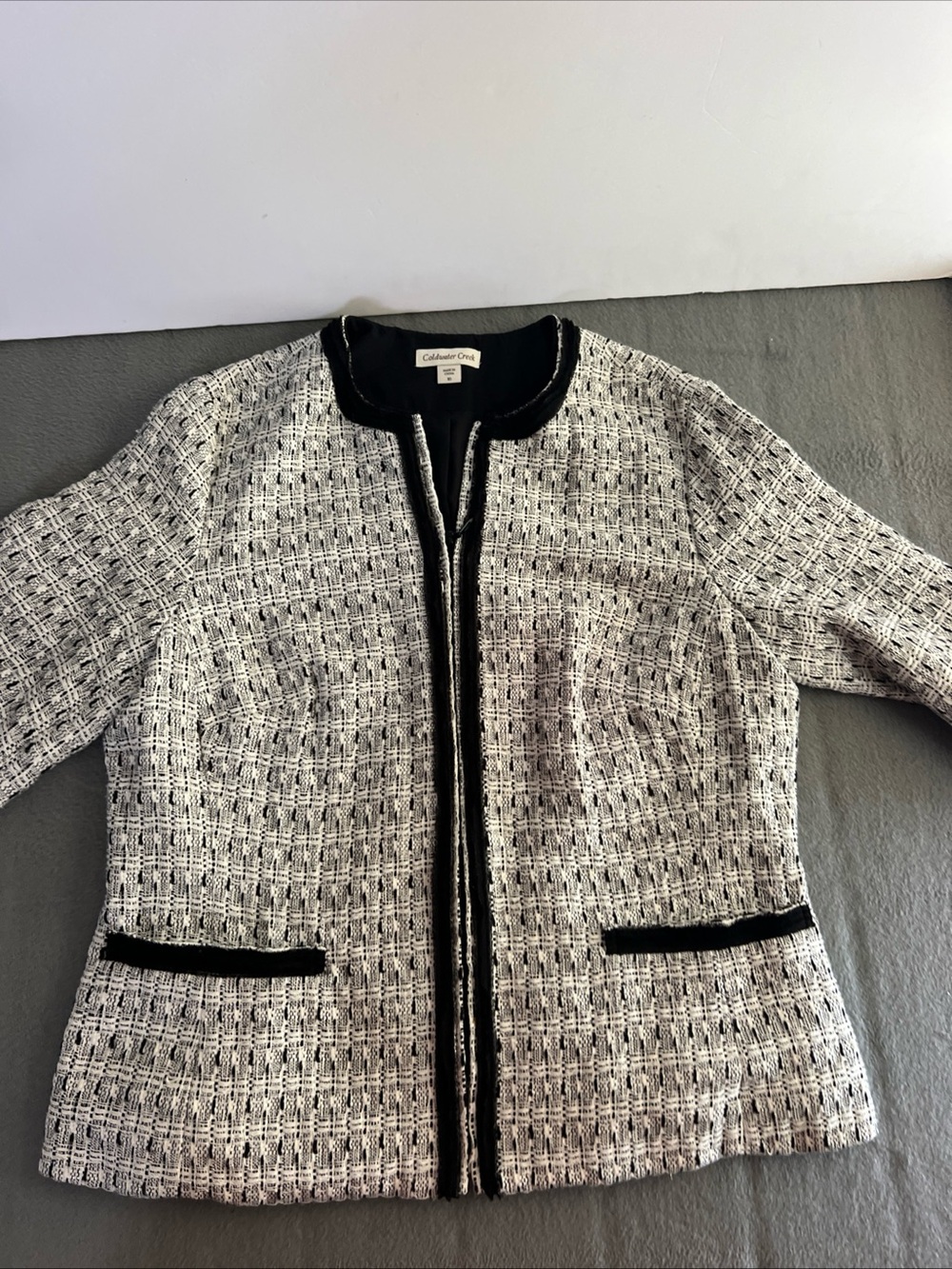 Coldwater Creek Black and White Textured Open-Front Jacket